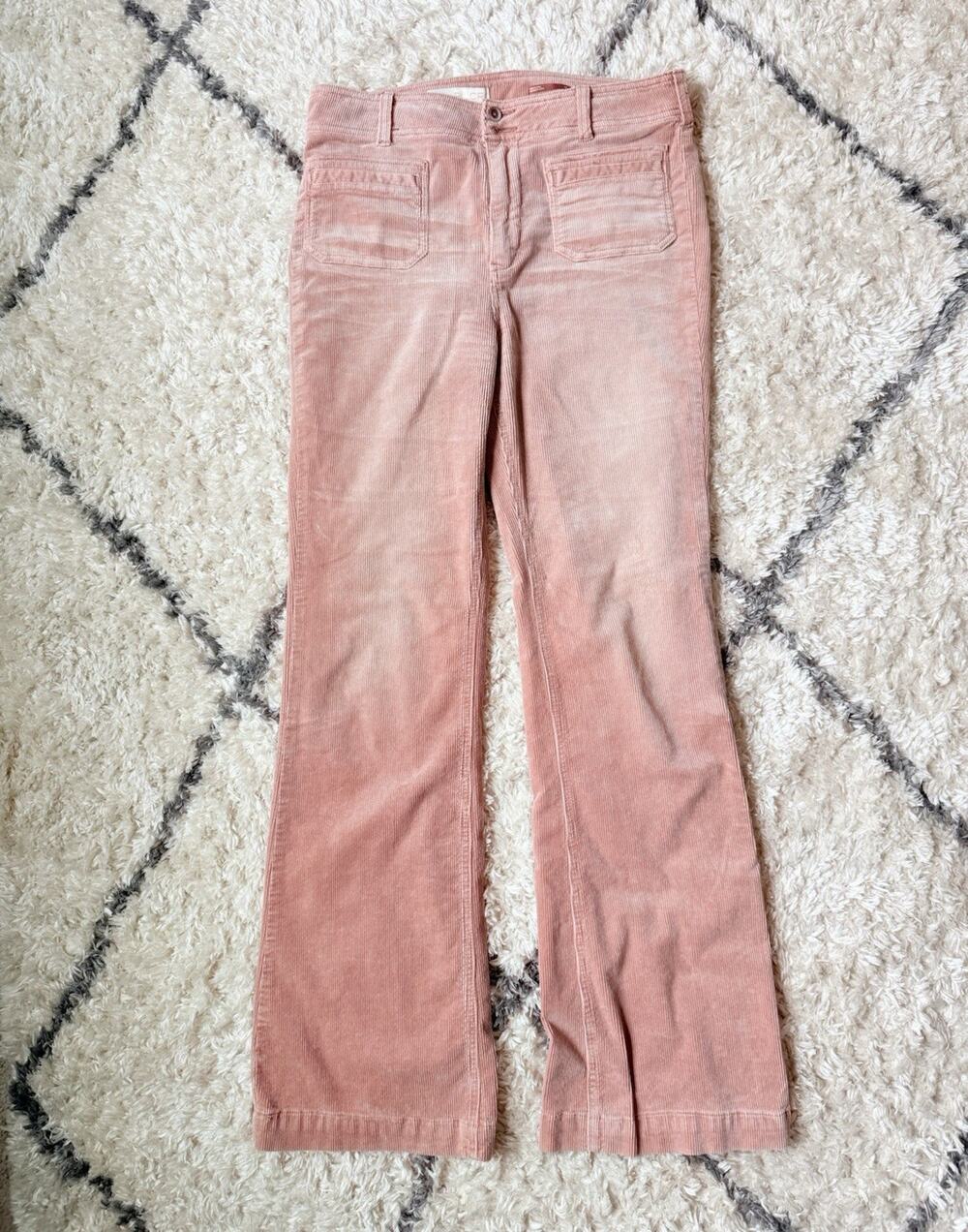 Anthropologie Pilcro Pink Corduroy Bootcut Pants Mid Rise Pockets Button 29